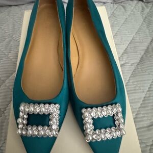 J Crew Elegant Teal Flats with Embellished Buckle